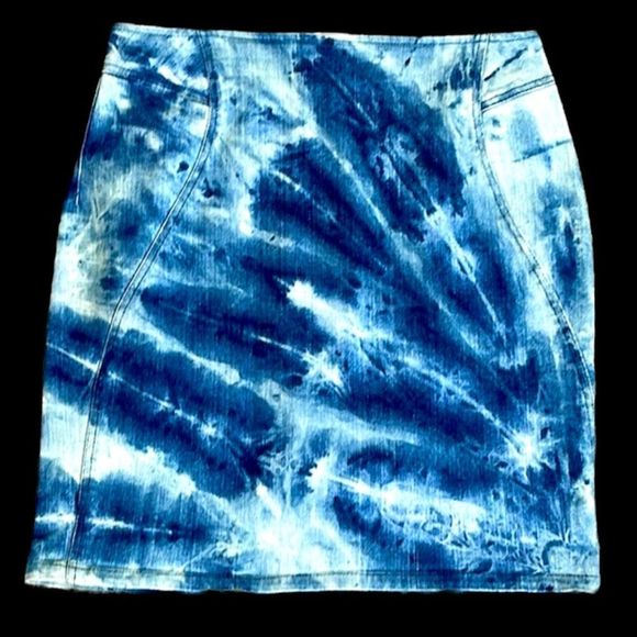 Vintage Bleach Washed Denim Stretch Skirt - Picture 1 of 17